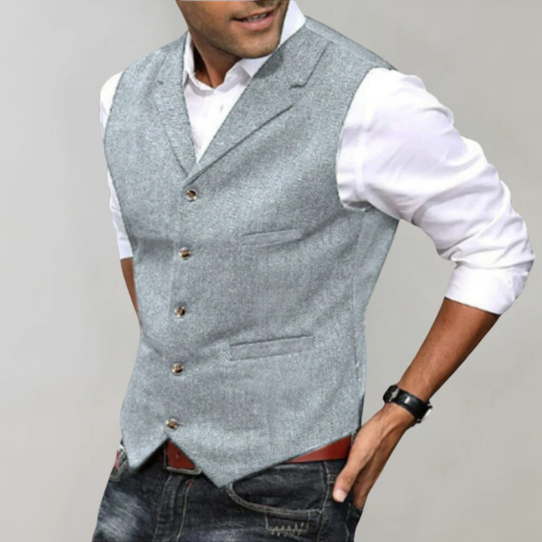 Mens Green Herringbone Pattern Formal Vest For Smart Casual And Dressier Looks Worldwide