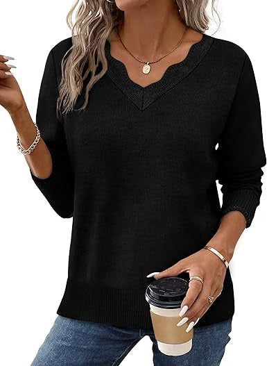 TrendAura Women's Fall V Neck Sweater Cozy Casual Long Sleeve Knit Top For Everyday Wardrobe Essentials