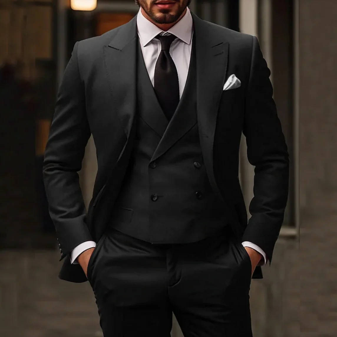 Men's 3-Piece Tuxedo Suit With Waistcoat Burgundy Red Formal Wear for Weddings and Events