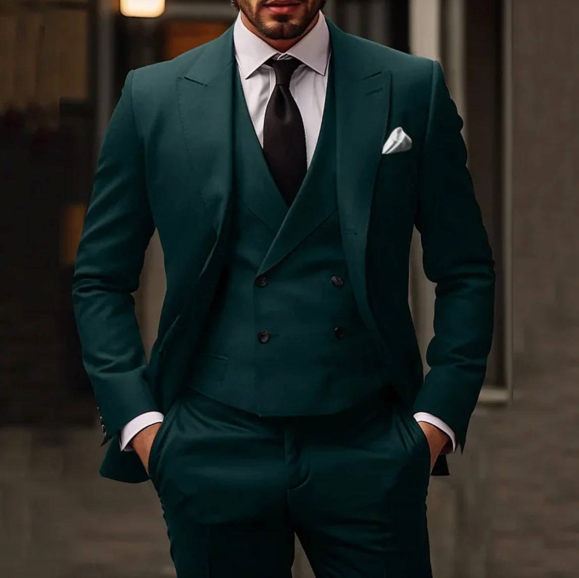 Men's 3-Piece Tuxedo Suit With Waistcoat Burgundy Red Formal Wear for Weddings and Events