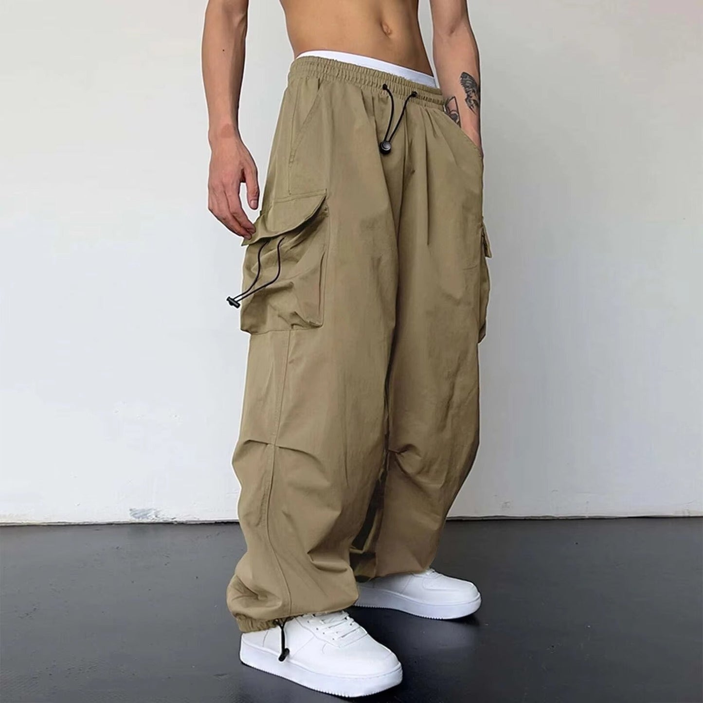 Men's Baggy Cargo Pants With Large Side Pockets And Durable Comfort Drawstring Waist