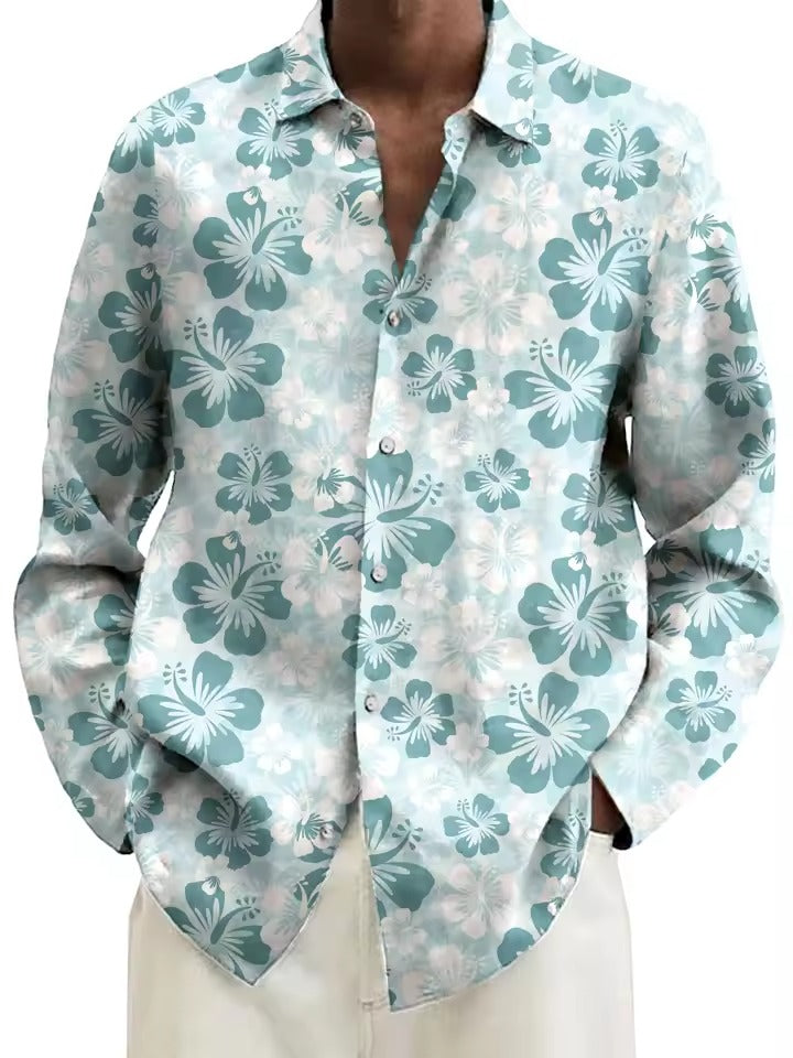 TrendAura Mens Navy Floral Shirt With White Blossom Pattern Casual Button Down For Brunch And Date Night