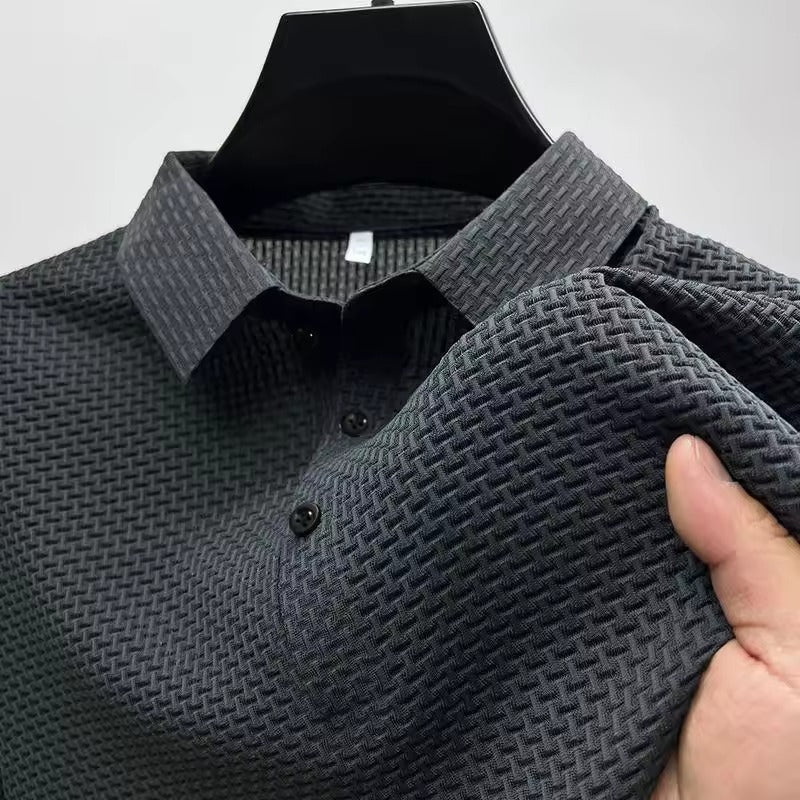 TrendAura Men's Knitted Polo Shirt Short Sleeve Breathable Stretch Knit For Everyday Wear