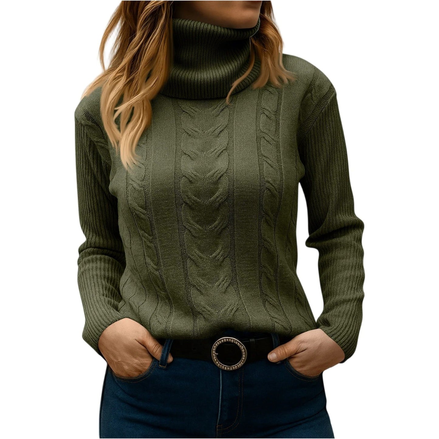TrendAura Women's Turtleneck Sweater - Relaxed And Elegant Everyday Essential For Cozy Style