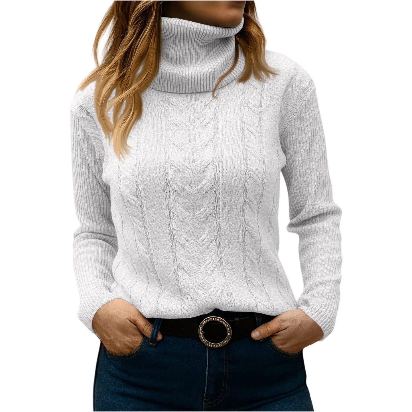 TrendAura Women's Turtleneck Sweater - Relaxed And Elegant Everyday Essential For Cozy Style
