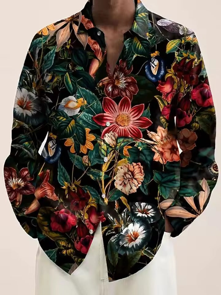 TrendAura Mens Navy Floral Shirt With White Blossom Pattern Casual Button Down For Brunch And Date Night