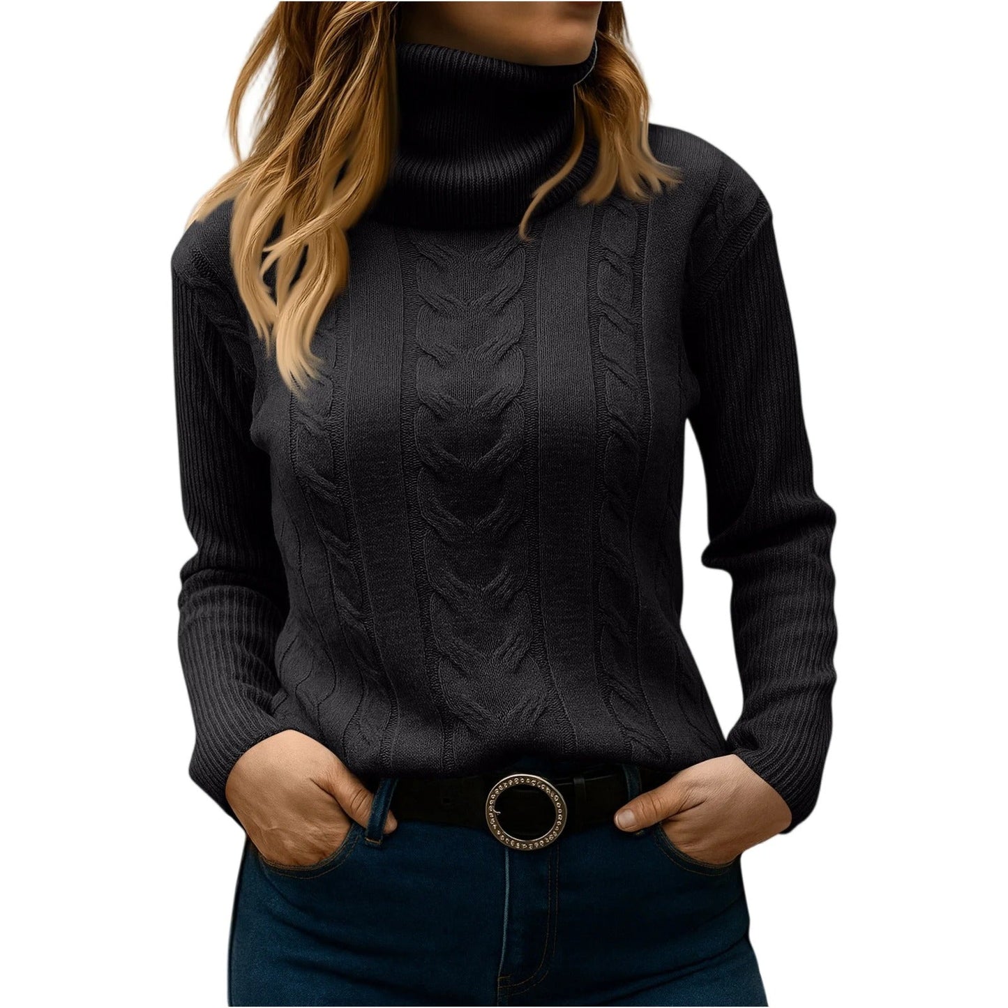 TrendAura Women's Turtleneck Sweater - Relaxed And Elegant Everyday Essential For Cozy Style