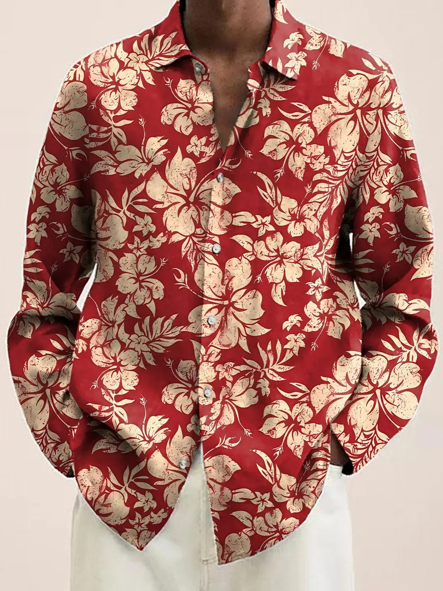 TrendAura Mens Navy Floral Shirt With White Blossom Pattern Casual Button Down For Brunch And Date Night