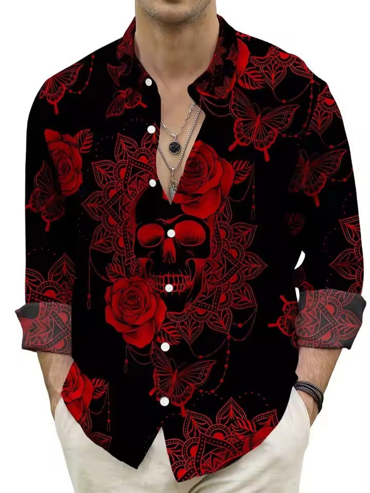 TrendAura Mens Navy Floral Shirt With White Blossom Pattern Casual Button Down For Brunch And Date Night