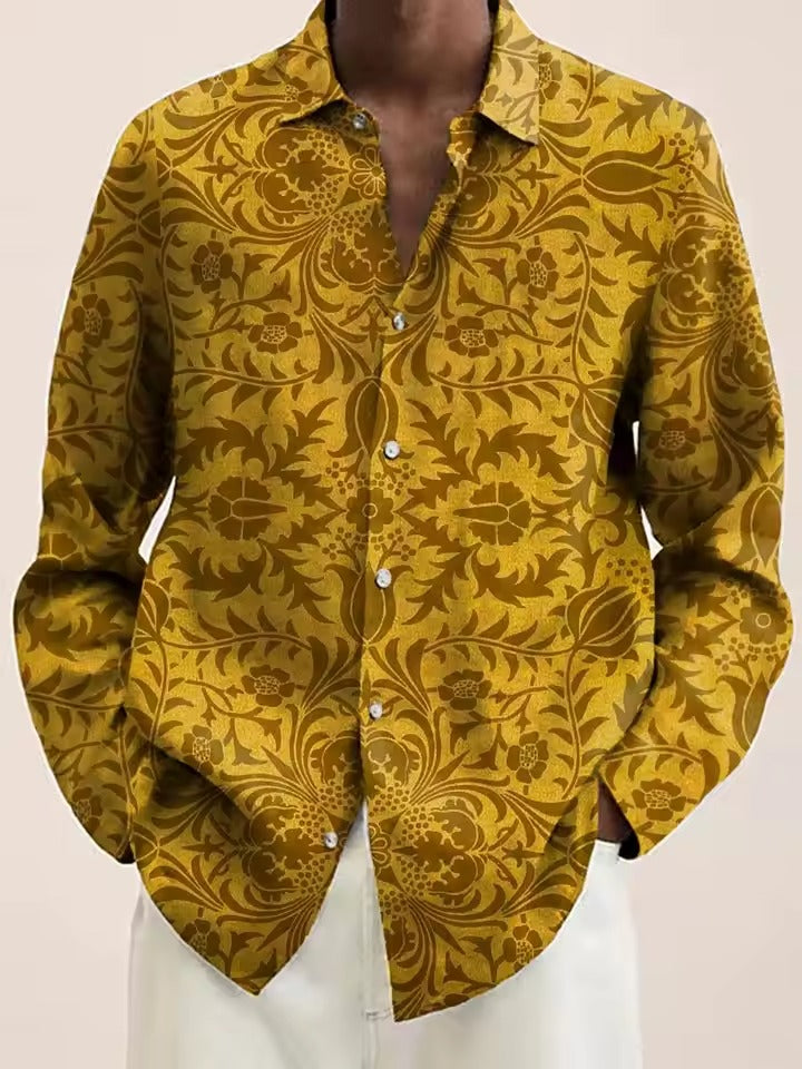 TrendAura Mens Navy Floral Shirt With White Blossom Pattern Casual Button Down For Brunch And Date Night