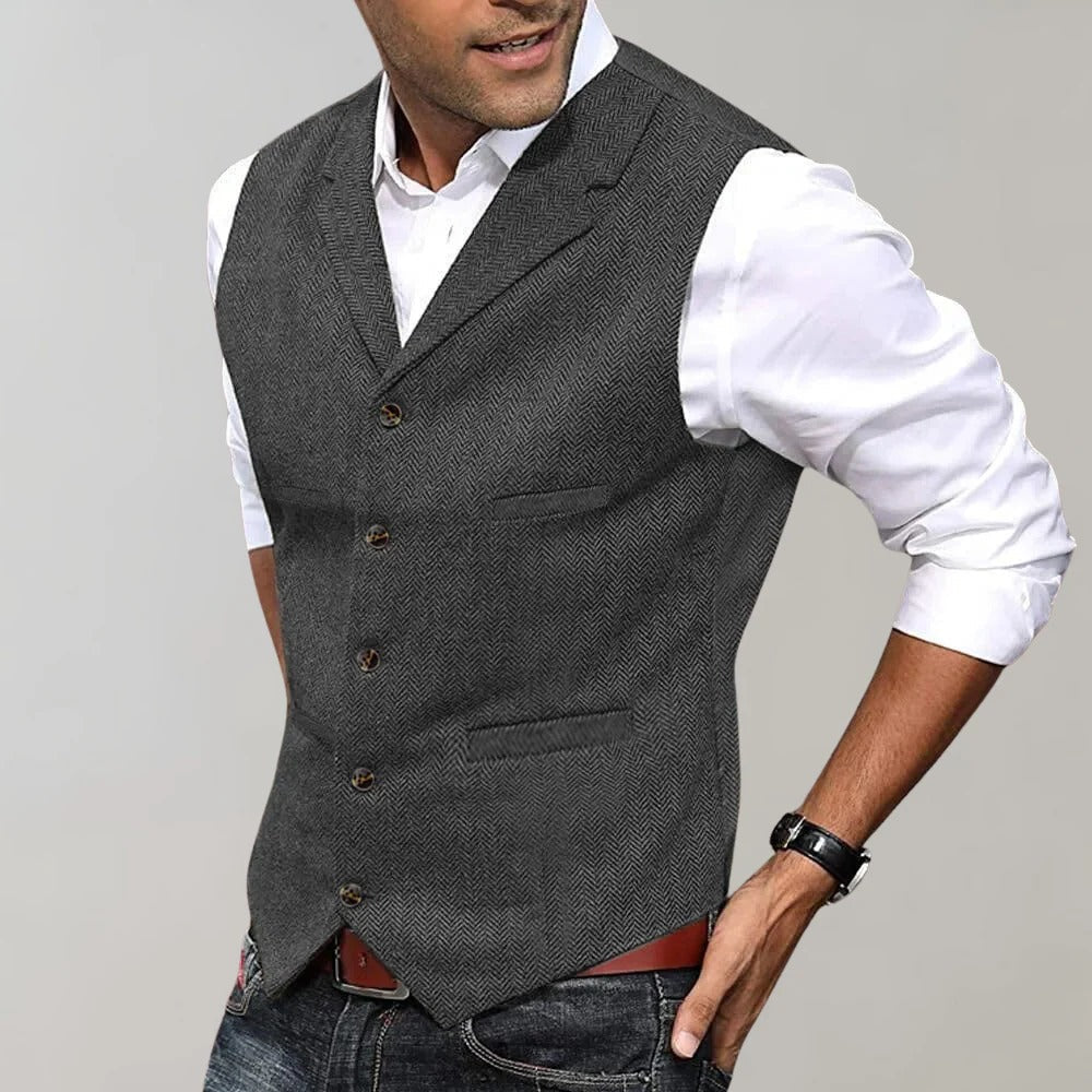 Mens Green Herringbone Pattern Formal Vest For Smart Casual And Dressier Looks Worldwide