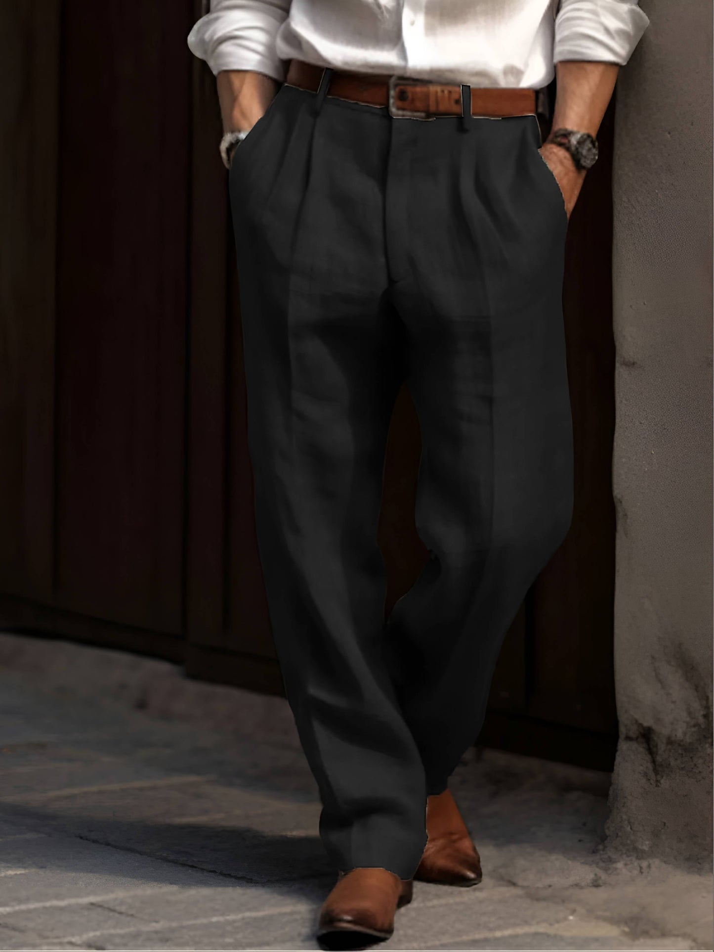 Men's Classic Pleated Linen Dress Pants Breathable Lightweight Comfort For Work And Weekends