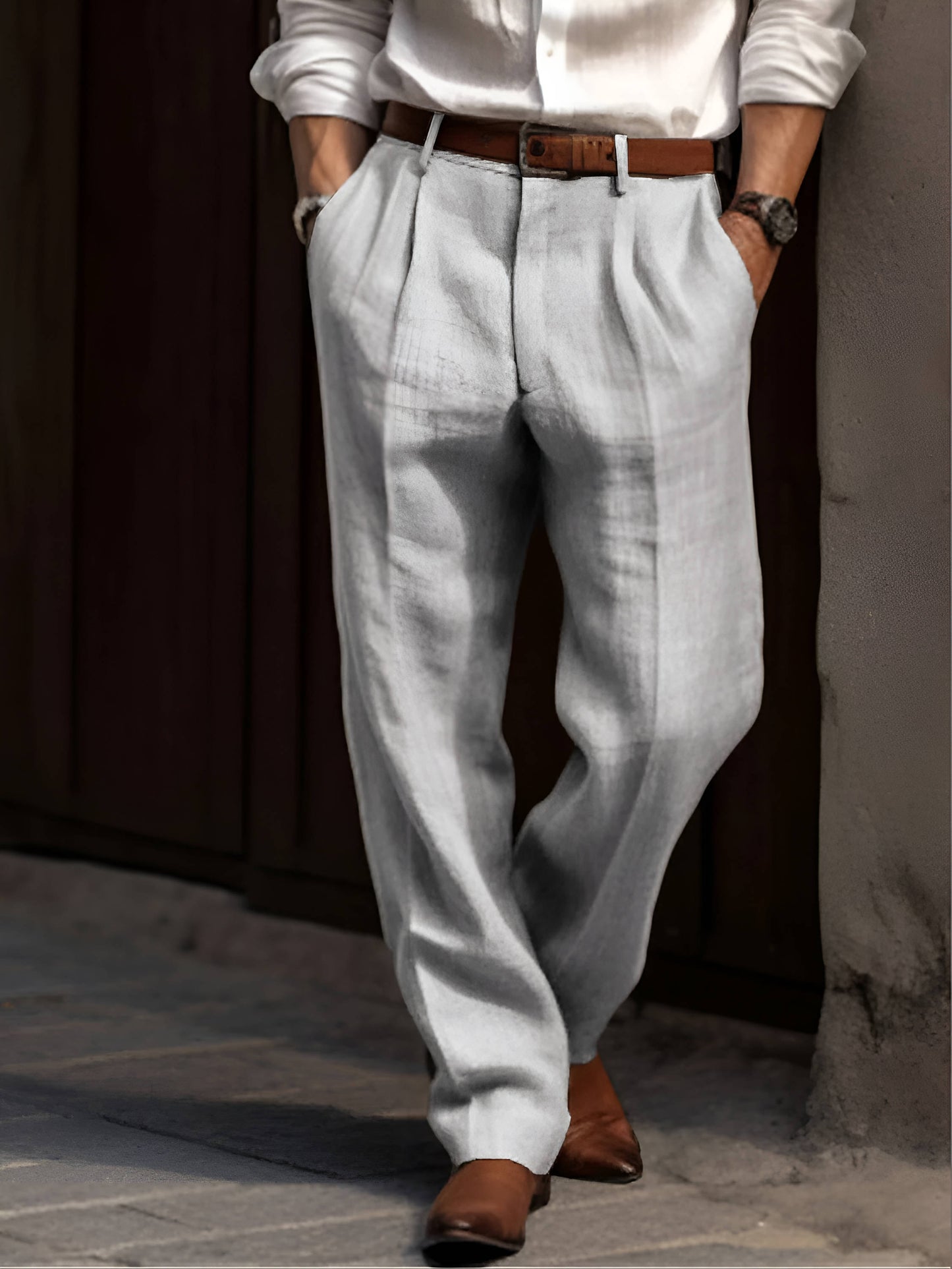 Men's Classic Pleated Linen Dress Pants Breathable Lightweight Comfort For Work And Weekends