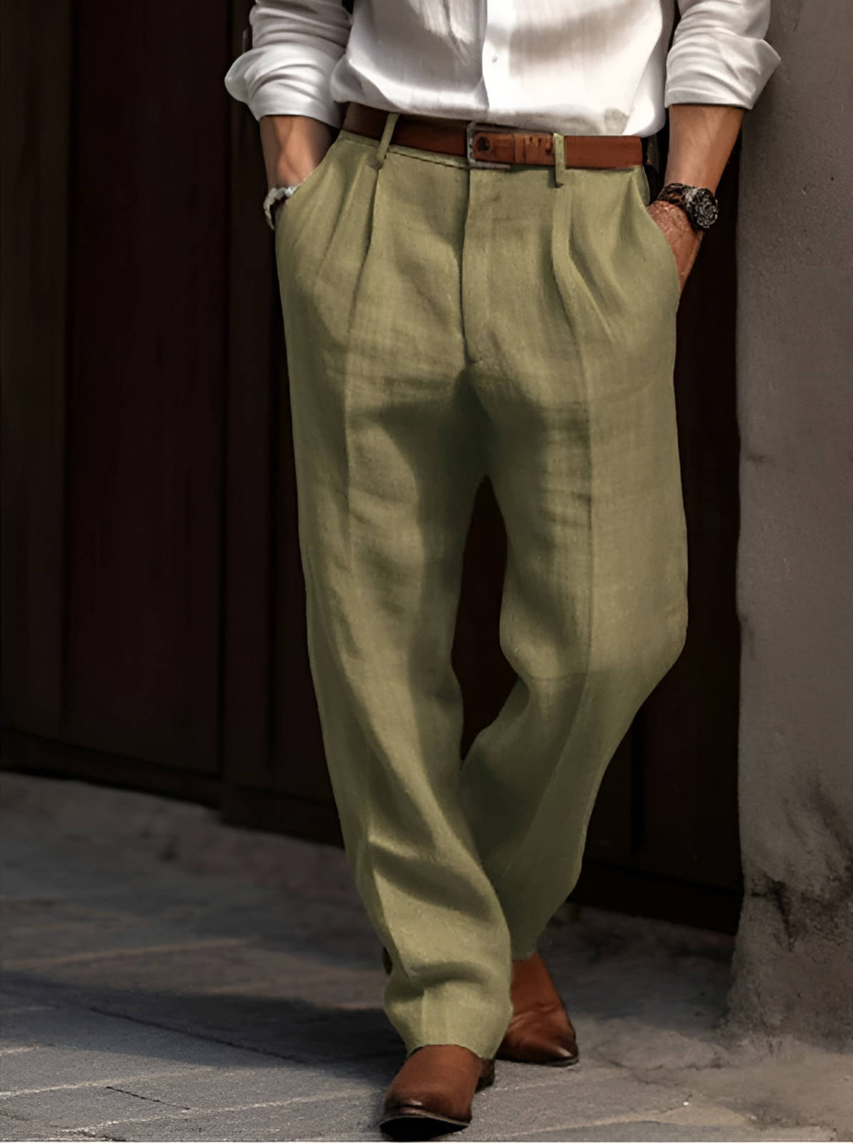 Men's Classic Pleated Linen Dress Pants Breathable Lightweight Comfort For Work And Weekends