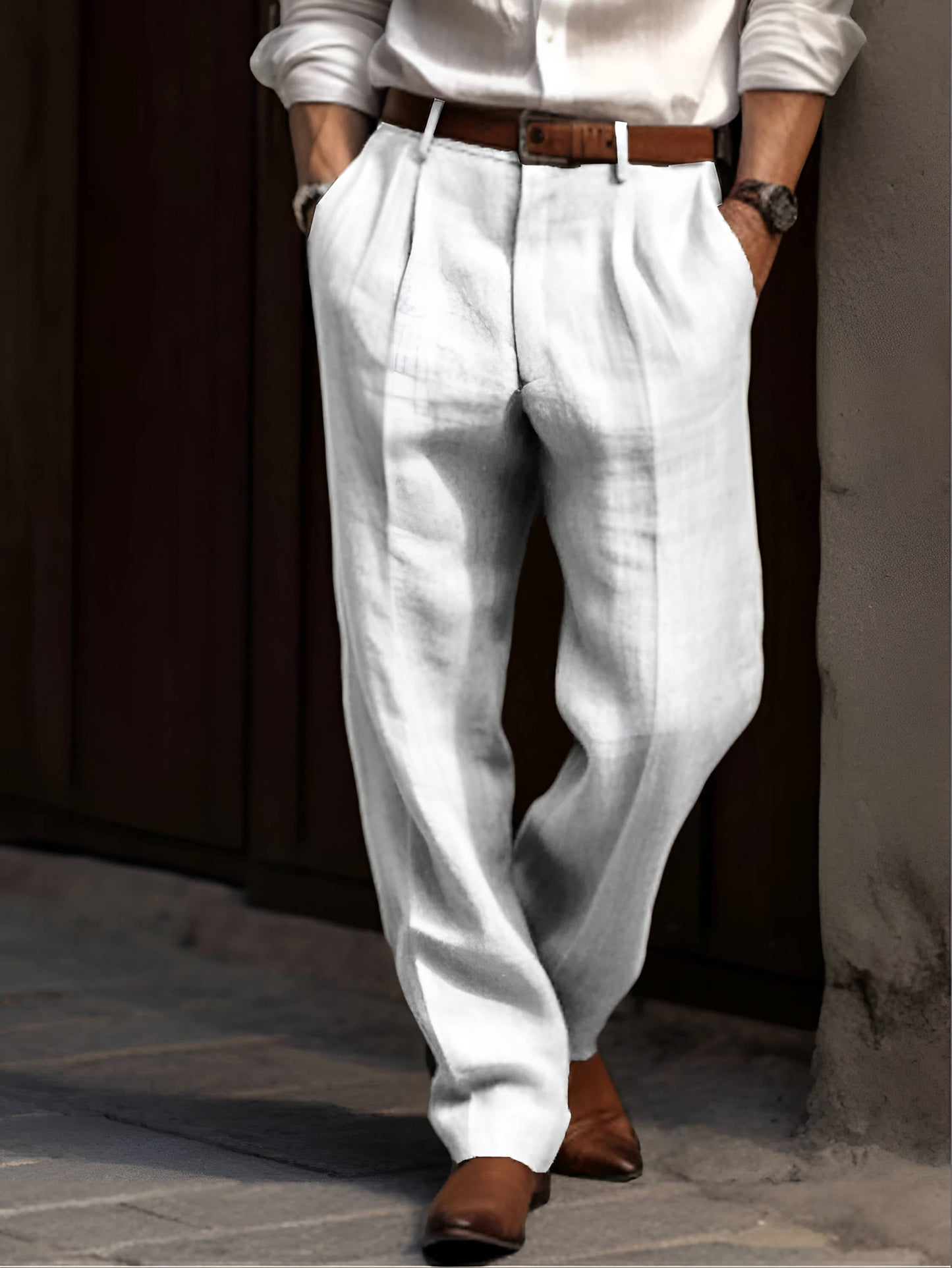 Men's Classic Pleated Linen Dress Pants Breathable Lightweight Comfort For Work And Weekends
