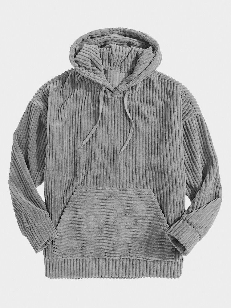 Mens Corduroy Hoodie With Hooded V Neck And Kangaroo Pocket Oversized Relaxed Fit