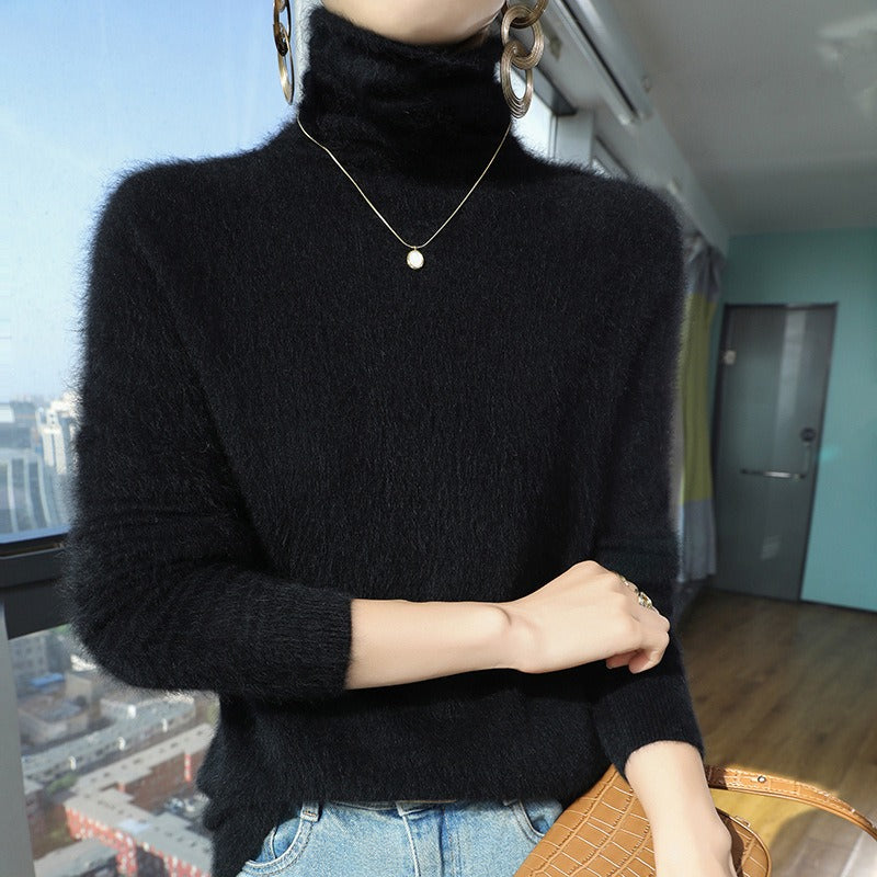 Women’s Turtleneck Sweater – Wool Blend – Relaxed Fit – Pile Collar – Ribbed Cuffs