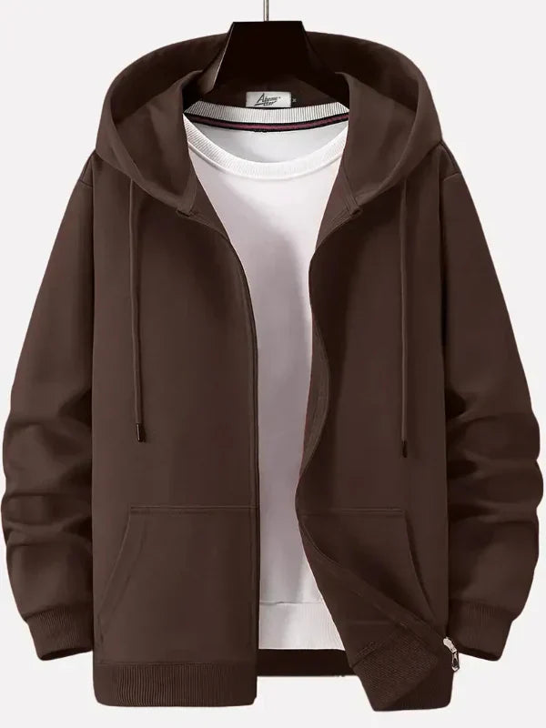 Men's Full Zip Hoodie Relaxed Fit Cotton Blend With Drawstring Hood Kangaroo Pockets