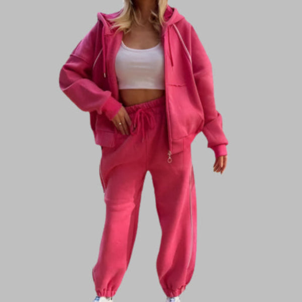 Women’s Hoodie and Jogger Set – Oversized Fit – Cotton Fleece – Zipper Front – Drawstring Waist