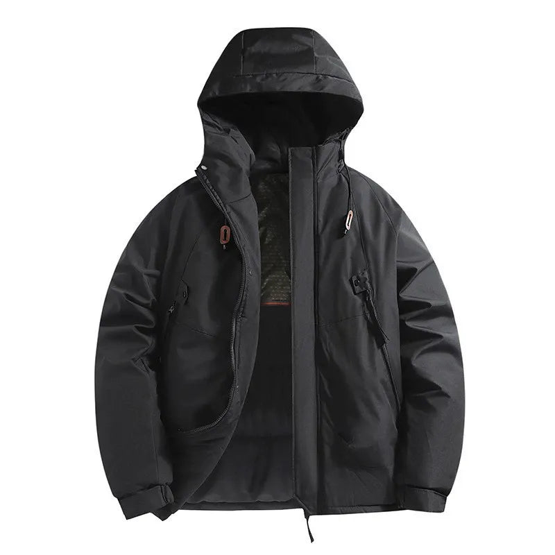 Men's Hooded Padded Jacket Windproof Water Resistant With Zipper Pockets Relaxed Fit