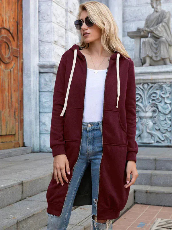 Women’s Oversized Sweatshirt – Zip Front – Hooded – Cotton – Long Length Casual Fit