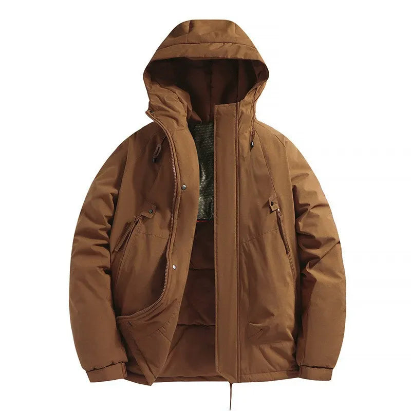 Men's Hooded Padded Jacket Windproof Water Resistant With Zipper Pockets Relaxed Fit