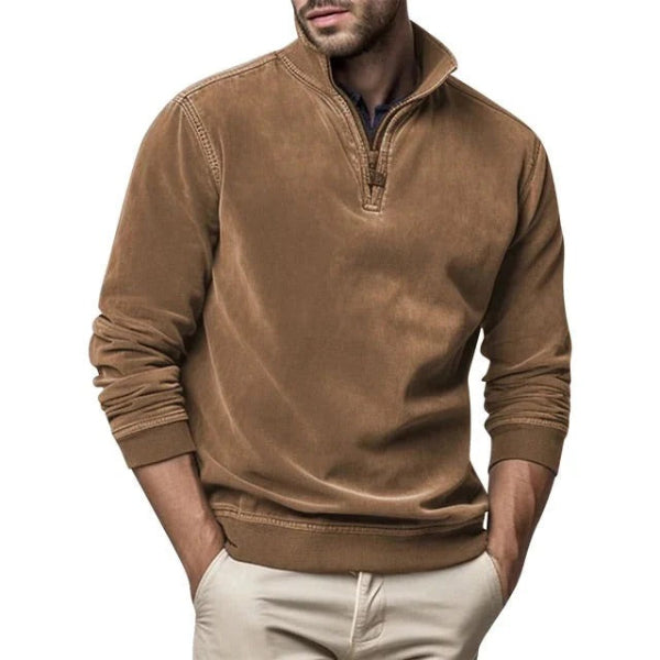 Men's Pullover Regular Fit Soft Fleece Texture Quarter Zip Collar With Ribbed Trim By TrendAura