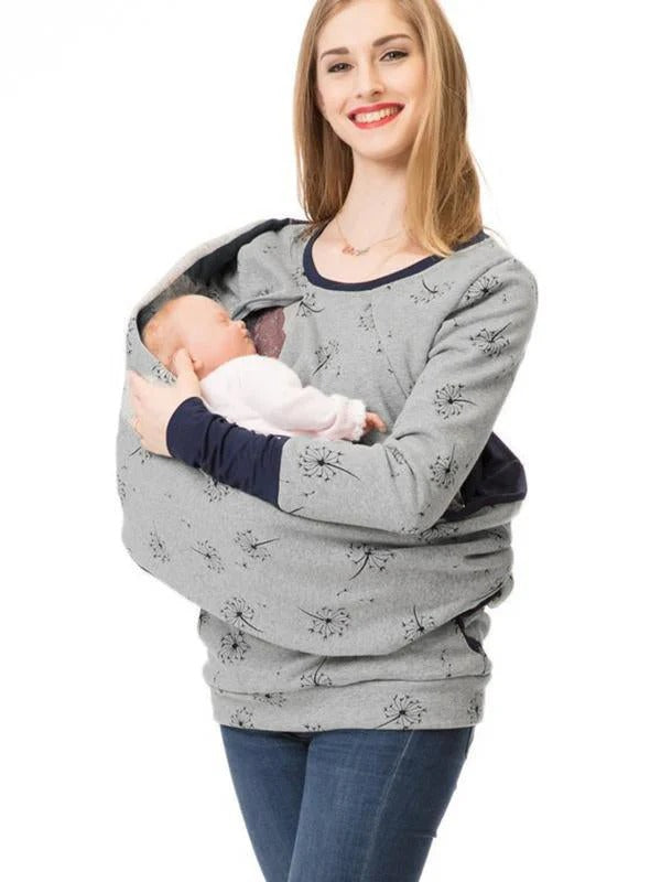 Women’s Nursing Sweatshirt – Relaxed Fit – Floral Print – Cotton Blend – Long Sleeve