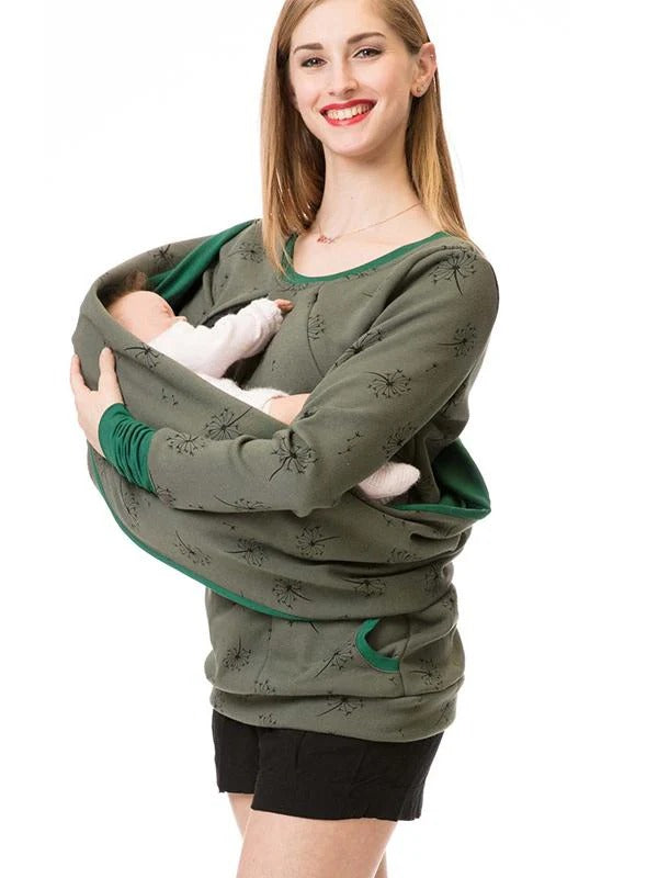 Women’s Nursing Sweatshirt – Relaxed Fit – Floral Print – Cotton Blend – Long Sleeve