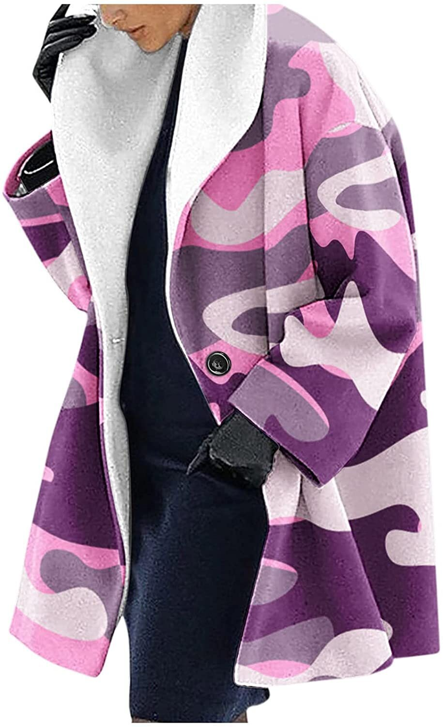 Women’s Hooded Jacket – Wool – Loose Fit – Mid-Length – Ethnic Floral Print Casual Wear