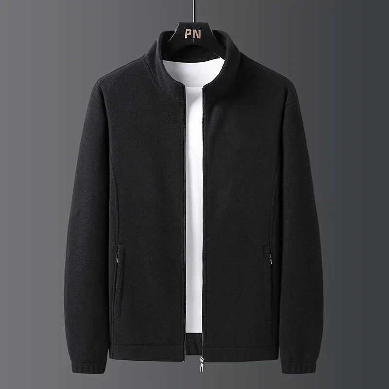 Men's Fleece Jacket Regular Fit Stand Collar Full Zip With Elastic Cuffs And Hem