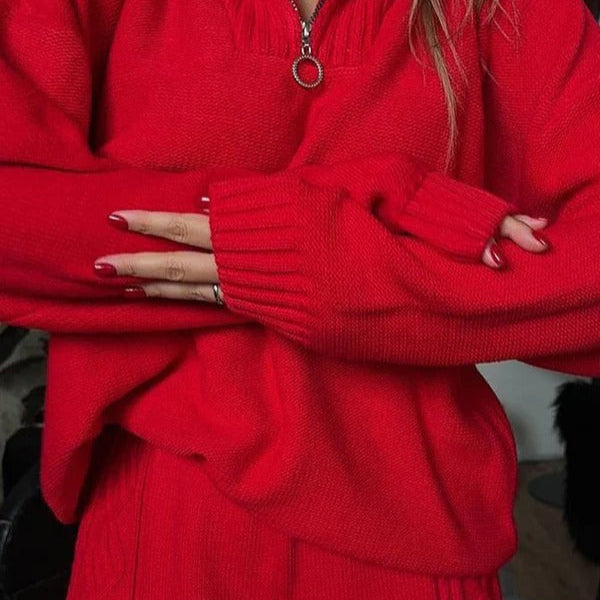 Women’s Two-Piece Quarter-Zip Top – Soft Knit – Oversized Fit – Ribbed Cuffs – Casual Loungewear