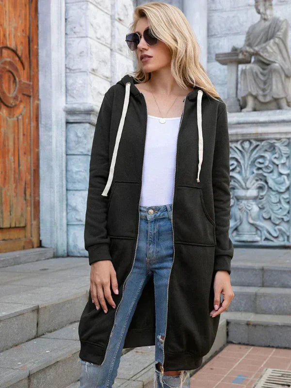 Women’s Oversized Sweatshirt – Zip Front – Hooded – Cotton – Long Length Casual Fit