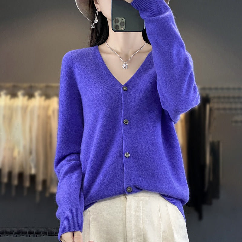 Women’s Cardigan – Wool Knit – V-Neck – Relaxed Fit – Button Front – Long Sleeve