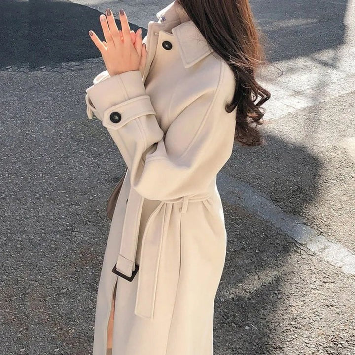 Women’s Trench Coat – Wool Blend – Relaxed Fit – Double-Breasted – Full Length