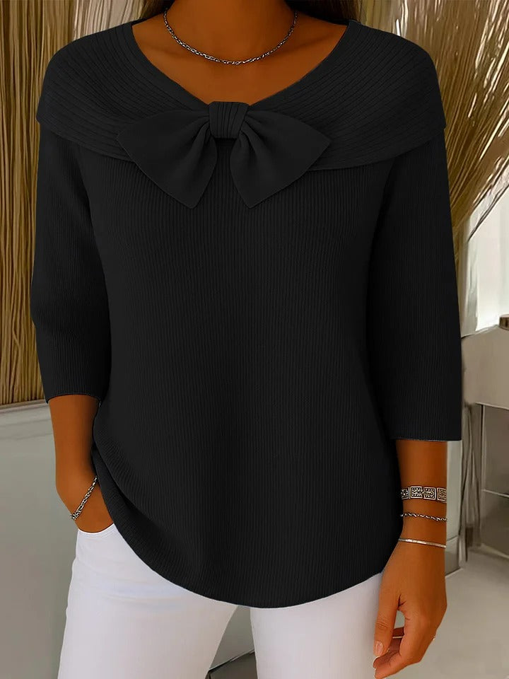 Women's Sweater with Bow Detail and Round Neckline