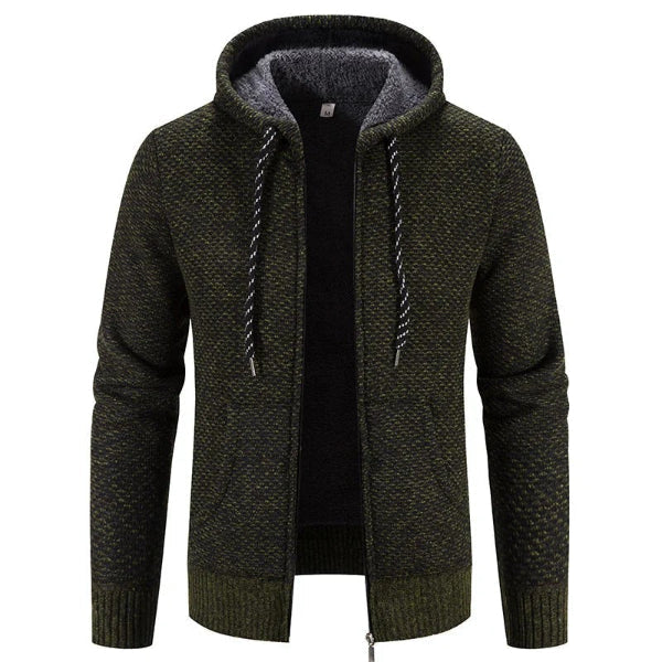 Nordisk Flair Men's Hooded Cardigan In Knit Texture With Plush Lining Relaxed Fit Zip Closure