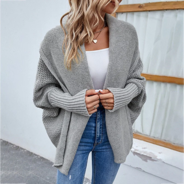 Women’s Knit Cardigan – Oversized Fit – Chunky Texture – Open Front – Long Sleeves