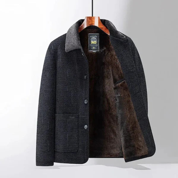Nordisk Flair Men's Wool Coat With Plush Lined Interior, Classic Fit, Medium Length, Button Front