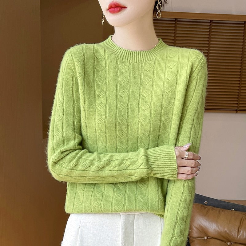 Women’s Pullover Sweater – Wool Knit – Relaxed Fit – Cable Knit – Long Sleeve