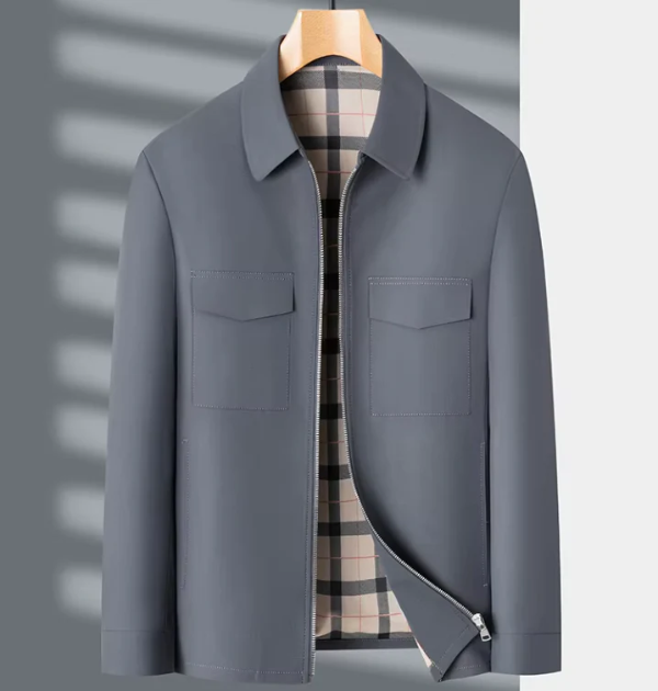 Men's Jacket Slim Fit Tailored Cut Front Zipper Flap Pockets Checked Lining Nordisk Flair