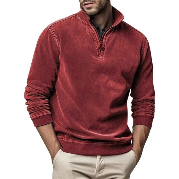 Men's Pullover Regular Fit Soft Fleece Texture Quarter Zip Collar With Ribbed Trim By TrendAura
