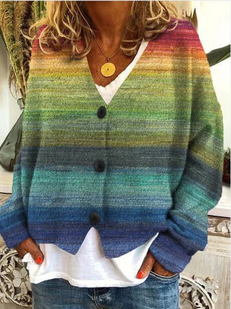 Women’s Cardigan – Relaxed Fit – Knitted – Wave Pattern – Button Front – Hip Length