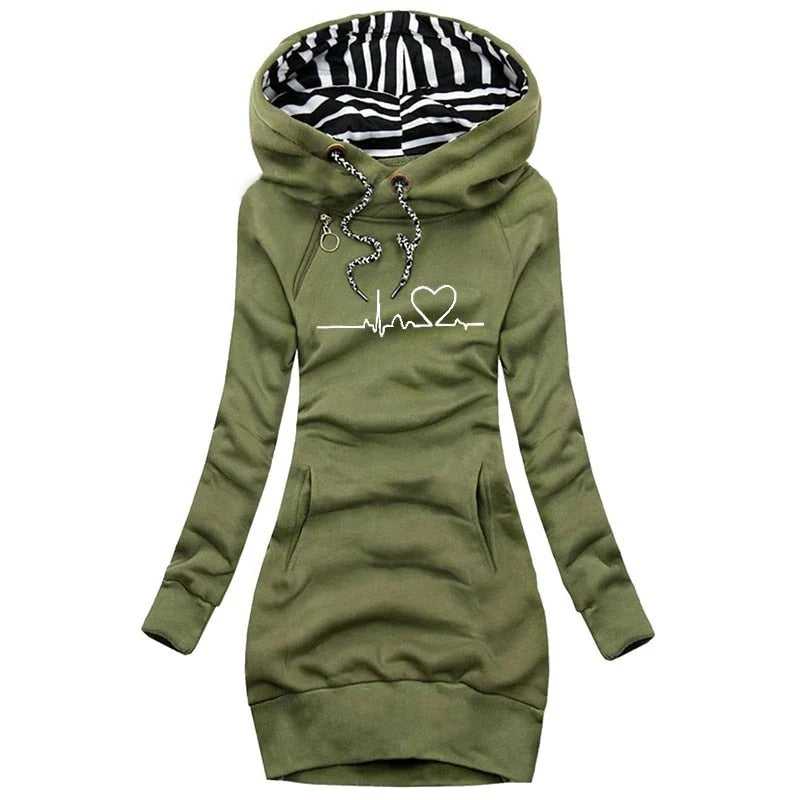 Women’s Hoodie Dress – Slim Fit – Cotton Blend – Long Sleeve – Graphic Print – Pockets