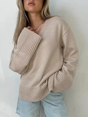 Women’s Pullover Sweater – Soft Knit – Relaxed Fit – V-Neck – Long Sleeve – Ribbed Trim