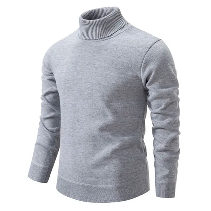 Men Roll Neck Cotton Pullover Slim Fit Ribbed Trim Minimalist Style Black Everyday Casual Sweater