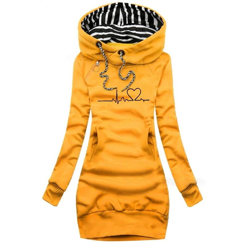 Women’s Hoodie Dress – Slim Fit – Cotton Blend – Long Sleeve – Graphic Print – Pockets