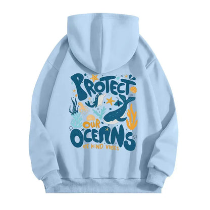 Women’s Hooded Sweatshirt – Oversized Fit – Cotton Feel – Marine Graphic Back Print