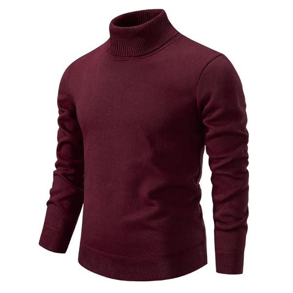 Men Roll Neck Cotton Pullover Slim Fit Ribbed Trim Minimalist Style Black Everyday Casual Sweater