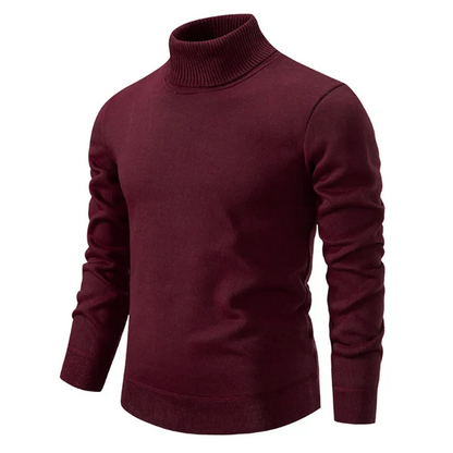 Men Roll Neck Cotton Pullover Slim Fit Ribbed Trim Minimalist Style Black Everyday Casual Sweater